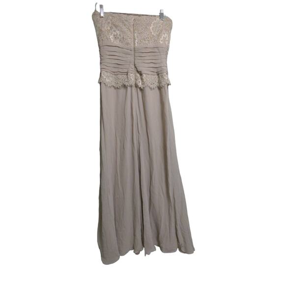 Tadashi Womens A Line Cocktail Dress Beige Pleated Midi Strapless Lace Silk 6 - Picture 4 of 9